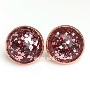 3 for 15🎀Pink Rose Gold confetti glitter studs